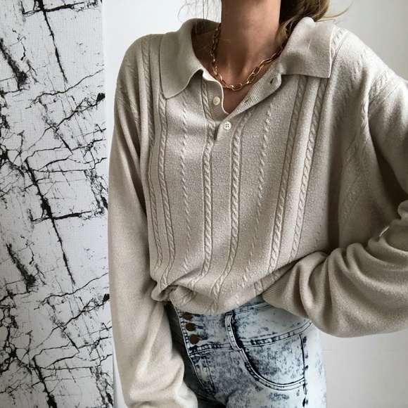 Vintage Sweaters - Vintage Relaxed Collared Knit Pullover